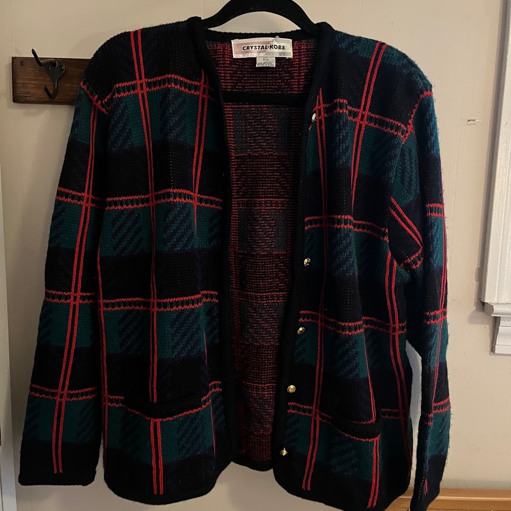 Vintage Plaid Knit Cardigan